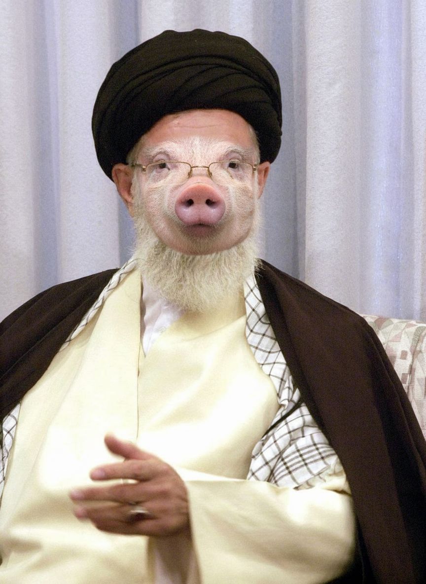 علی خامنه ای با صورتی شبیه خوک