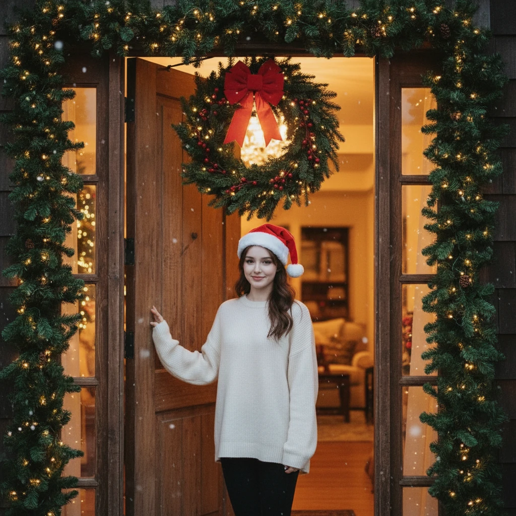 AI Christmas Photo Generator Style: Wreath Framing