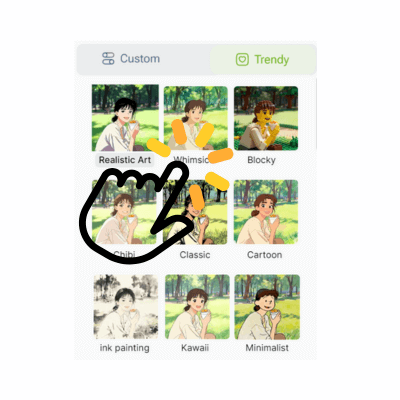 Генератор AI аниме: Шаг 2 - Нажмите Создать для генерации аниме-арта