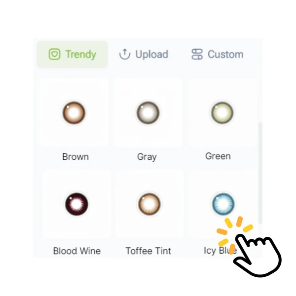 Cambiador de Color de Ojos con IA - Paso 2: Elige Preajustes o Sube Imágenes de Lentes