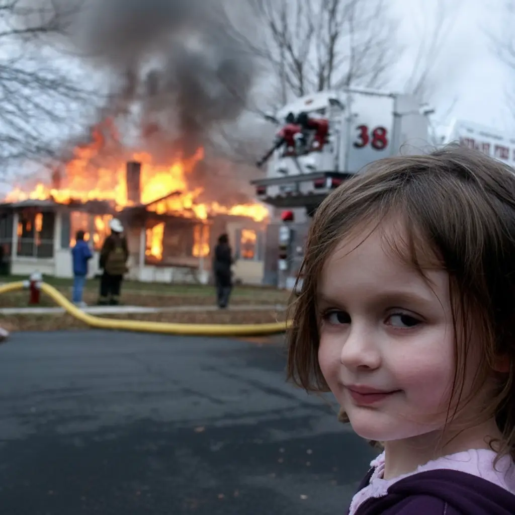Figure Style: Girl smiling in front of a fire - VisualGPT