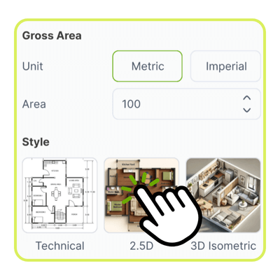 Generador de Planos con IA: Paso 2: Ingresa el área total y selecciona un estilo