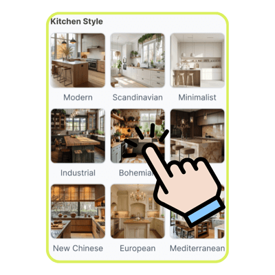 مخطط مطبخ بالذكاء الاصطناعي: الخطوة 2 – اختر نمط المطبخ المفضل لديك
