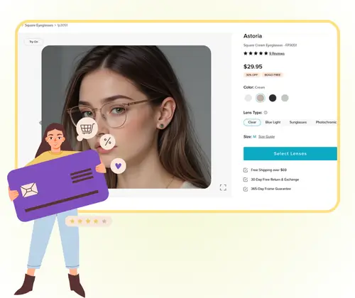AI Virtual Try On Glasses Generator: E-Commerce Product Display & Marketing